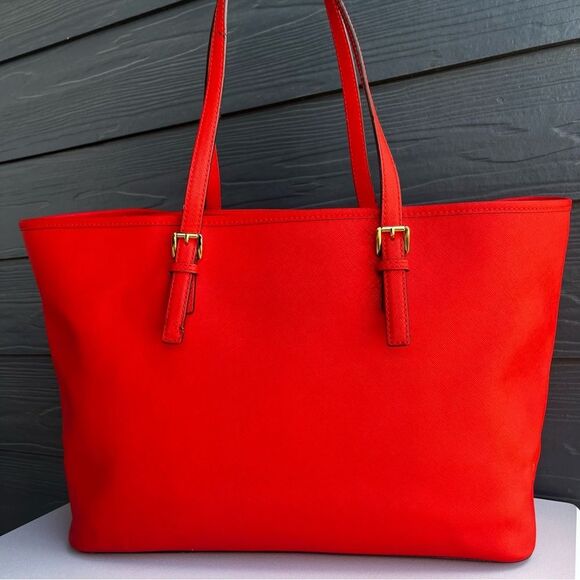 Michael Kors Jet Set Red Voyager Raven Saffiano Large Laptop Work Bag - Picture 5 of 10